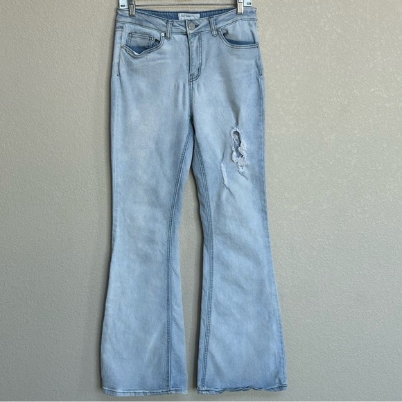 Ban Jara Jeans Womens 9/28 Flare Mid Rise Light Wash Distressed - Picture 1 of 8
